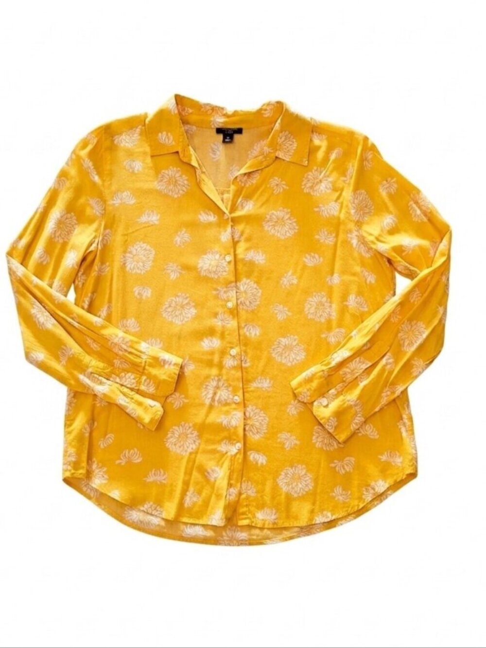 Ann Taylor Yellow White Floral Cotton  Button‑Up Shirt Blouse Size MP